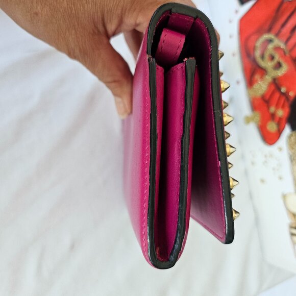 Louboutin Pink spiked leather wallet wristlet clutch - Picture 8 of 16